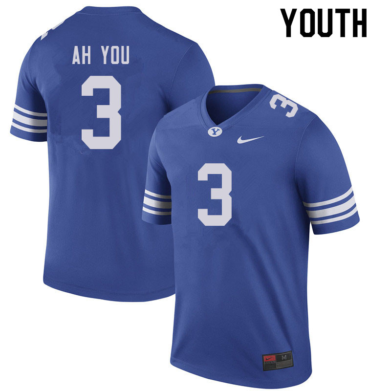 Youth #3 Chaz Ah You BYU Cougars College Football Jerseys Sale-Royal - Click Image to Close